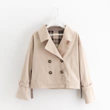 英倫格紋短風衣 - 大人款