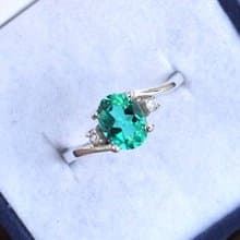 9 x 7 mm ฺBlue green genuine topaz ring silver sterling 925 size 7.0 free resize