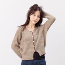 Cathy手勾邊圓領針織開襟衫外套/摩卡棕