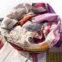手縫紗麗布拼接絲巾/刺繡絲巾/刺繡圍巾/手縫紗麗線絲巾-秘魯色彩