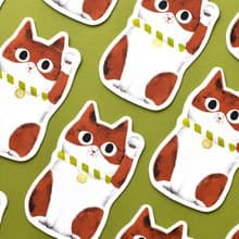 花生招財貓 手工絹印卡片