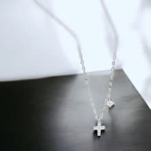 Giftest 純銀鍍18K金/謙卑十字架-銀 可洗澡基督教十字架項鍊N102