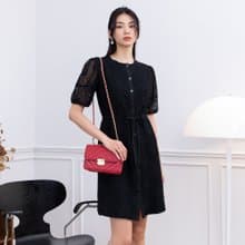 【MEDUSA】黑色蕾絲燒花開襟綁帶小洋裝(M-XL) | 小禮服 蕾絲洋裝