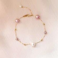 浪漫滿天星18K金粉彩天然珍珠手鍊