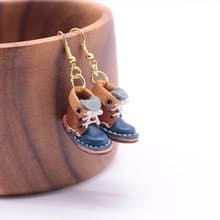 ゆらゆら揺れる小さな革ブーツのピアス　チョコ×ネイビー