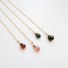 經典現貨 | 大顆水滴切面碧璽 14K GF 包金項鍊 | 蜜桃粉 橘紅 綠