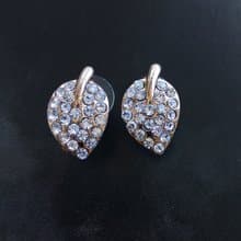 Vintage Jewelry 西洋古董飾品 小巧 白鑽 葉子  針式耳環