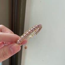 YuanPearl天然紫粉珍珠手工繞線珍珠手鐲手鍊
