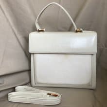 YSL 聖羅蘭 白色真皮 斜紋布面 手提 附原廠肩背帶 古董包 vintag