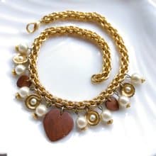 【西洋古董飾品 】金屬鍍金 愛心珠珠 多墜 項鍊 短鍊
