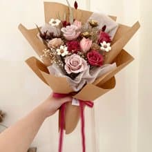 永生花大花束 乾燥花 豆沙紅 玫紅 附透明提袋