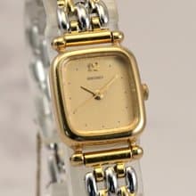 SEIKO 女性用腕時計 クォーツ 17mm タンクシェイプ ゴールド文字盤 ステンベルト Ref.2C21-5360 手錶 古董錶 復古手錶