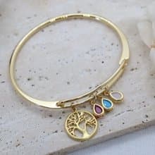 Golden Tree of Life Birthstone Bracelet Custom Family Keepsake Jewelry Delicate