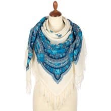 Pavlovo Posad Russian Shawl 100% Wool Scarf 125 cm, Wrap Woolen Fringe 1901-0