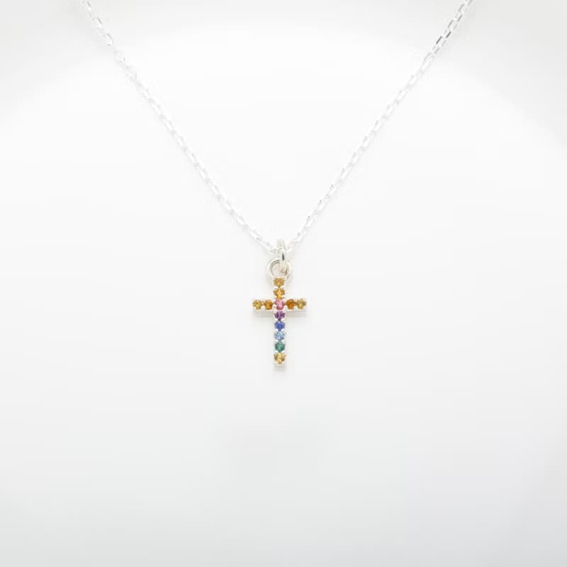 【Angel & Me】彩虹 鑽石 十字架 s925純銀項鍊 基督 聖誕節禮物