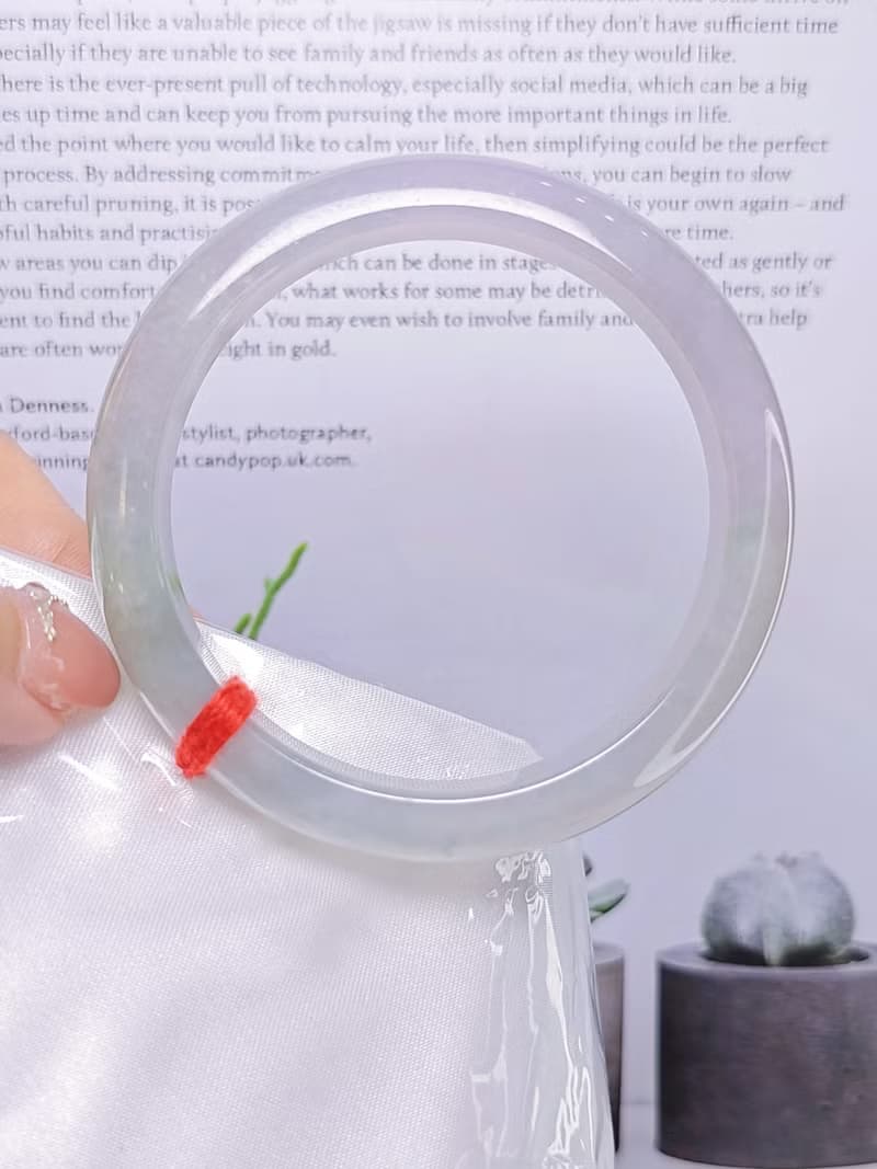 |仙女春彩|緬甸A貨翡翠淡冰粉紫春彩完美平安手鐲57.3