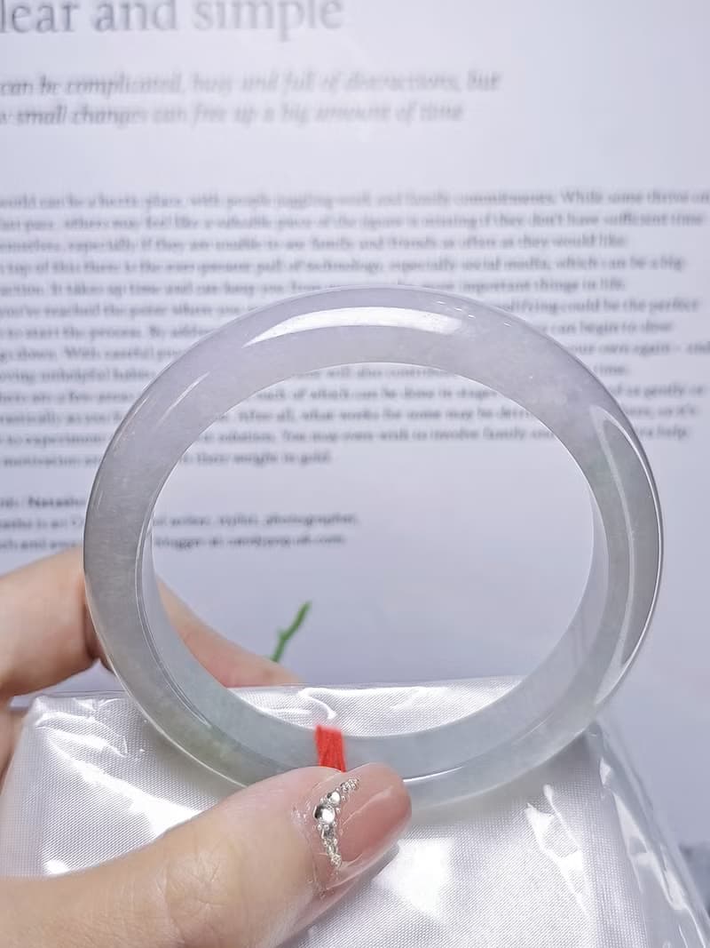 |仙女春彩|緬甸A貨翡翠淡冰粉紫春彩完美平安手鐲57.3