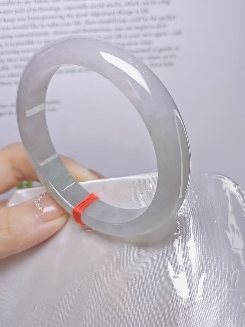 |仙女春彩|緬甸A貨翡翠淡冰粉紫春彩完美平安手鐲57.3