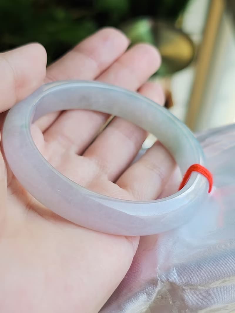 |仙女春彩|緬甸A貨翡翠淡冰粉紫春彩完美平安手鐲57.3