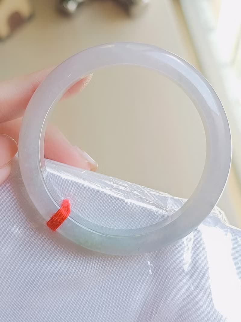 |仙女春彩|緬甸A貨翡翠淡冰粉紫春彩完美平安手鐲57.3