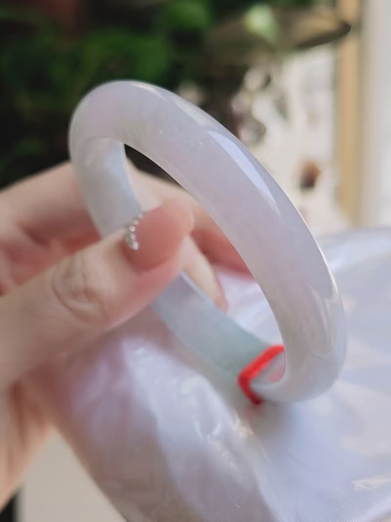 |仙女春彩|緬甸A貨翡翠淡冰粉紫春彩完美平安手鐲57.3