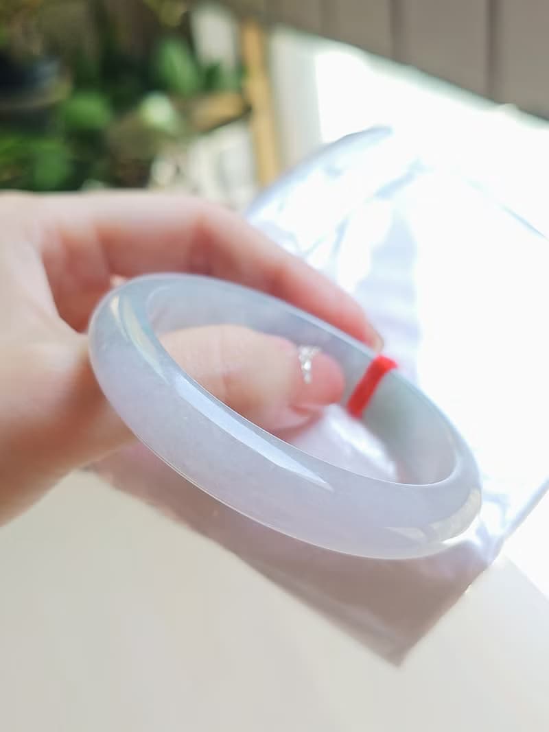 |仙女春彩|緬甸A貨翡翠淡冰粉紫春彩完美平安手鐲57.3