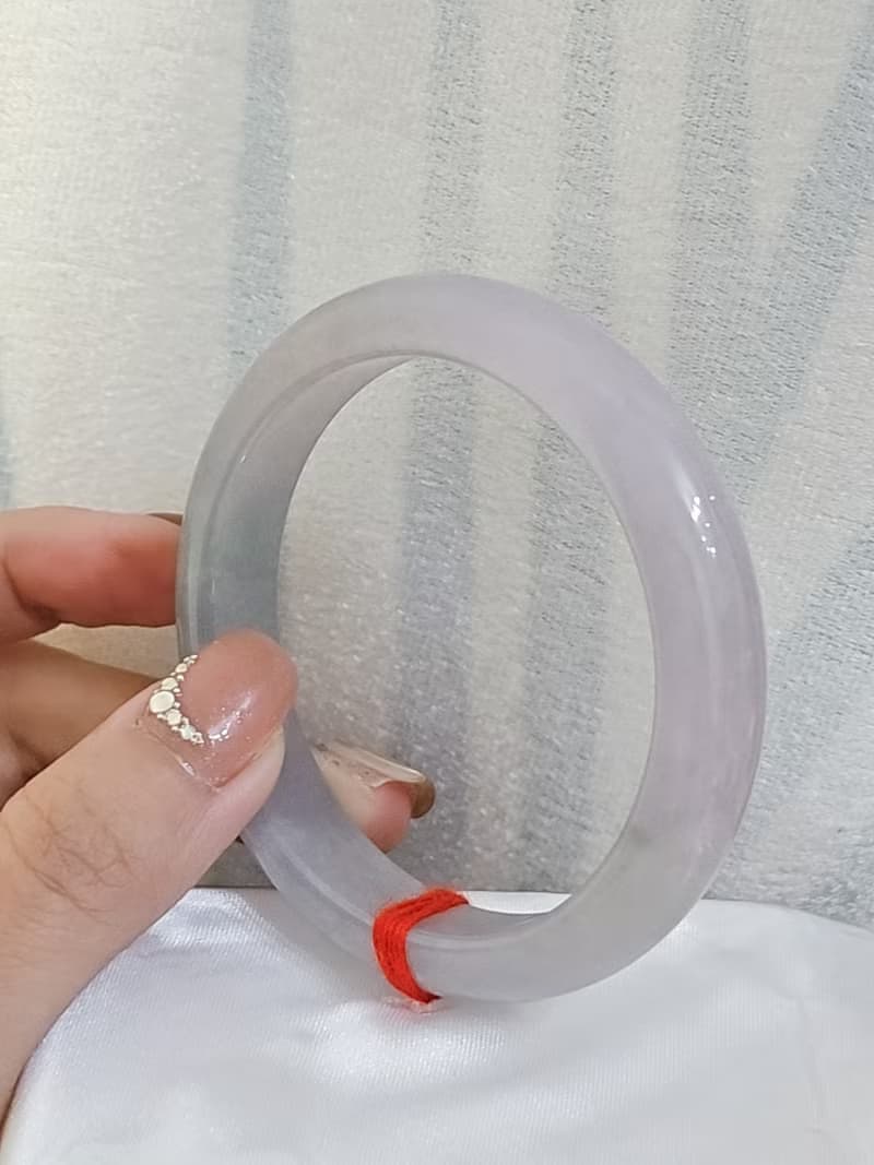 |仙女春彩|緬甸A貨翡翠淡冰粉紫春彩完美平安手鐲57.3