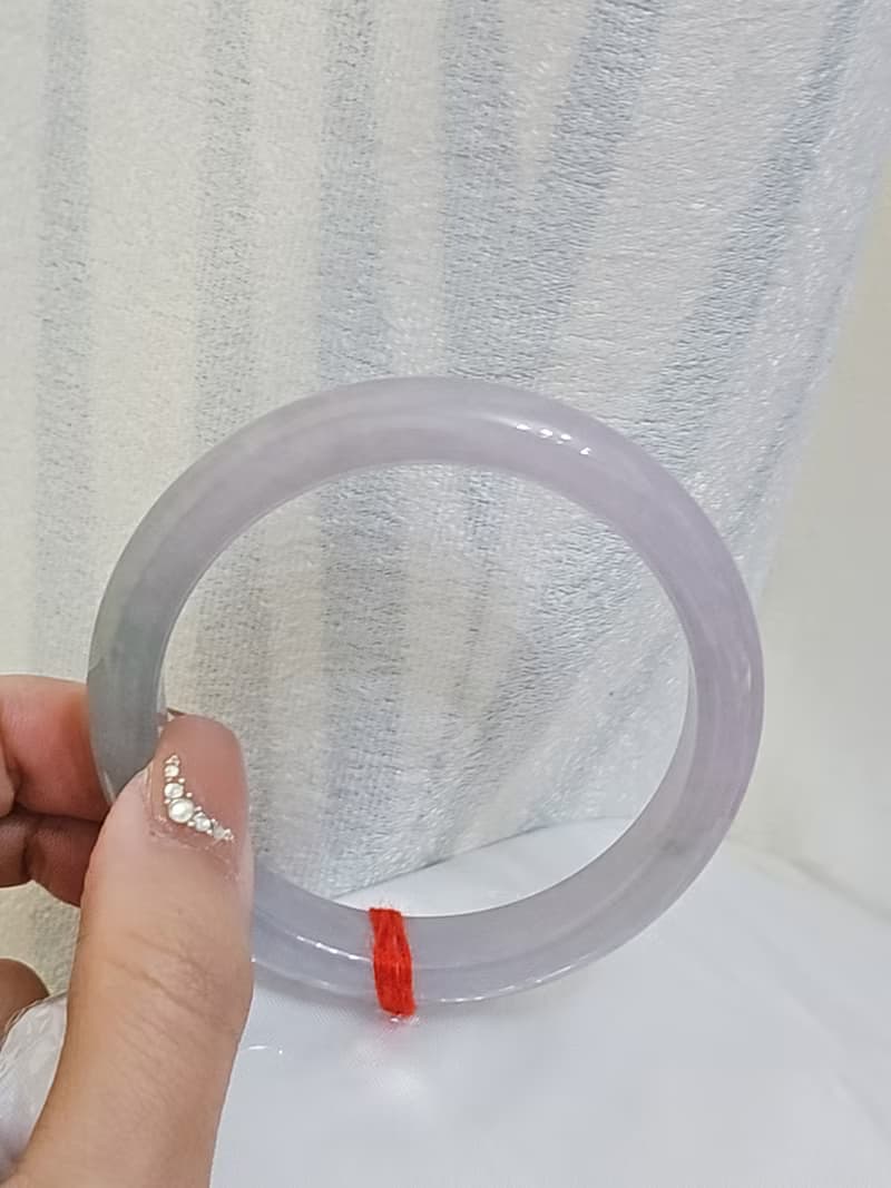|仙女春彩|緬甸A貨翡翠淡冰粉紫春彩完美平安手鐲57.3