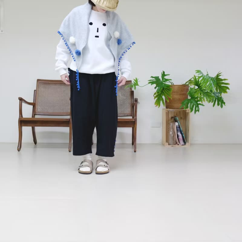 炭黑寬寬的格紋包釦錐形寬褲