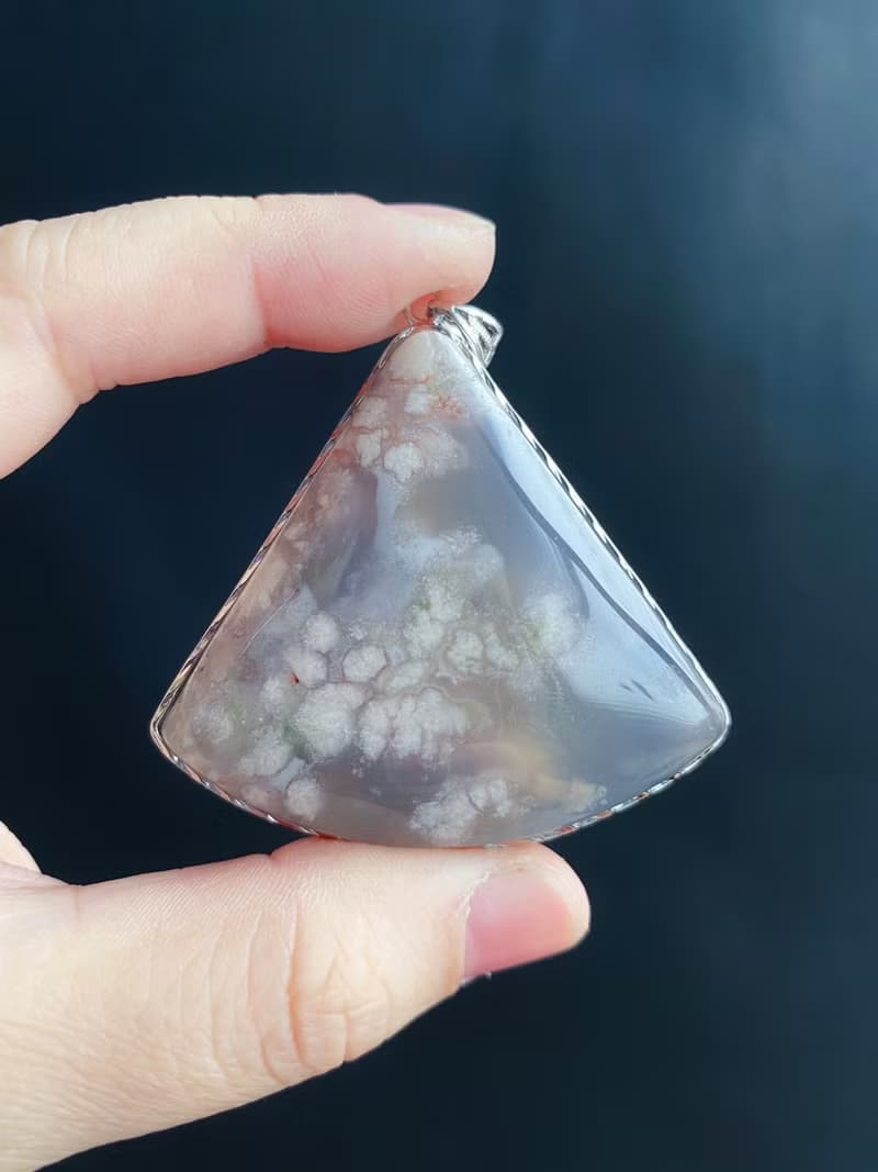櫻花瑪瑙 S925銀鑲拖 灰冰 小碎花 項鍊 閨密 天然石 禮物