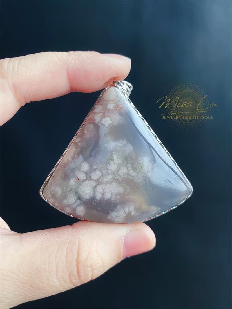 櫻花瑪瑙 S925銀鑲拖 灰冰 小碎花 項鍊 閨密 天然石 禮物