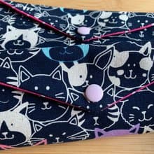 文青風環保筷袋 ~ 潮帥貓咪 深夜藍 收納 手作餐具袋