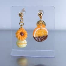 微縮食物耳環 耳釘 仿真食物 金閃閃的巧克力橙片與曲奇/ 馬卡龍