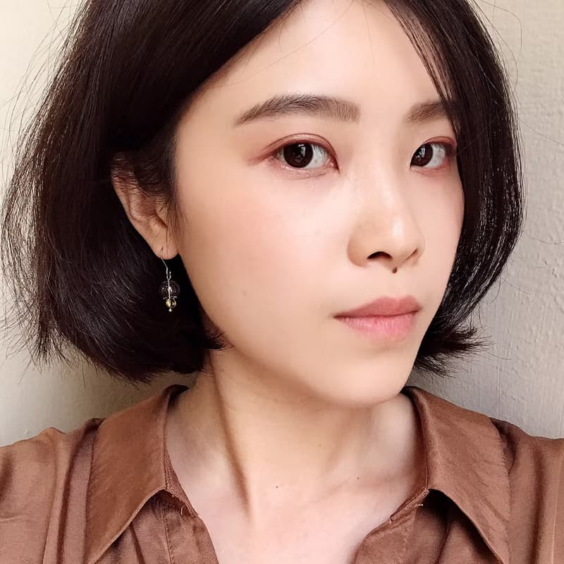 玻璃泡泡_黃銅耳環_不對稱圓_灰與粉(可改夾)