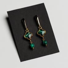 天然孔雀石四葉草吊墜耳環 英式鎖扣 手工珠寶