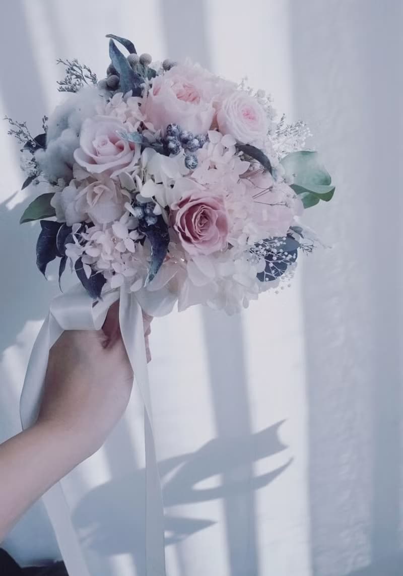 母親節粉色系雙色庭園玫瑰/繡球花永生花不凋花捧花求婚婚花禮海