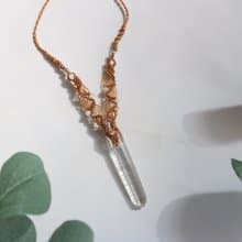 天然石白水晶大地色蠟線編織項鍊