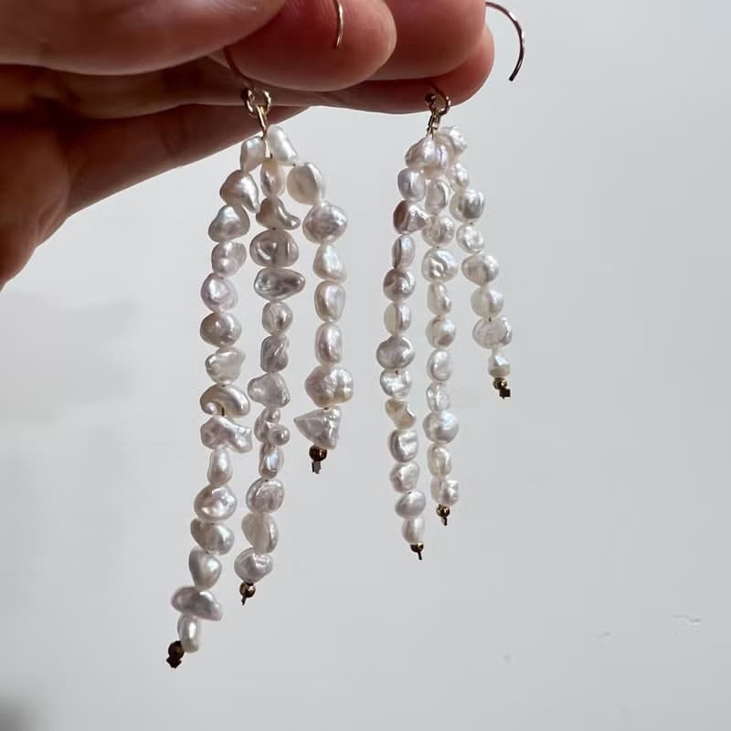 多串天然巴洛克珍珠垂墜耳環