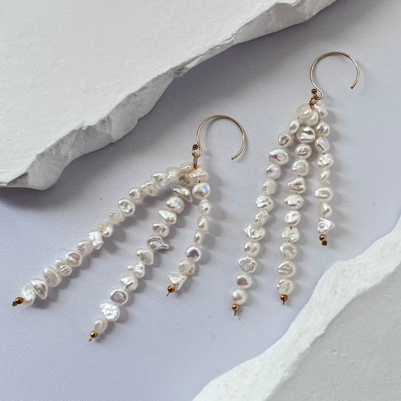 多串天然巴洛克珍珠垂墜耳環