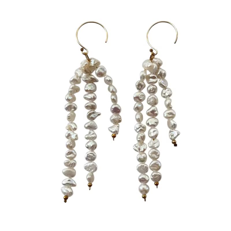 多串天然巴洛克珍珠垂墜耳環