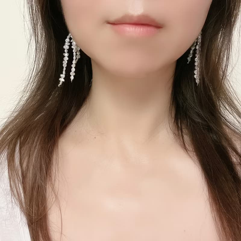 多串天然巴洛克珍珠垂墜耳環
