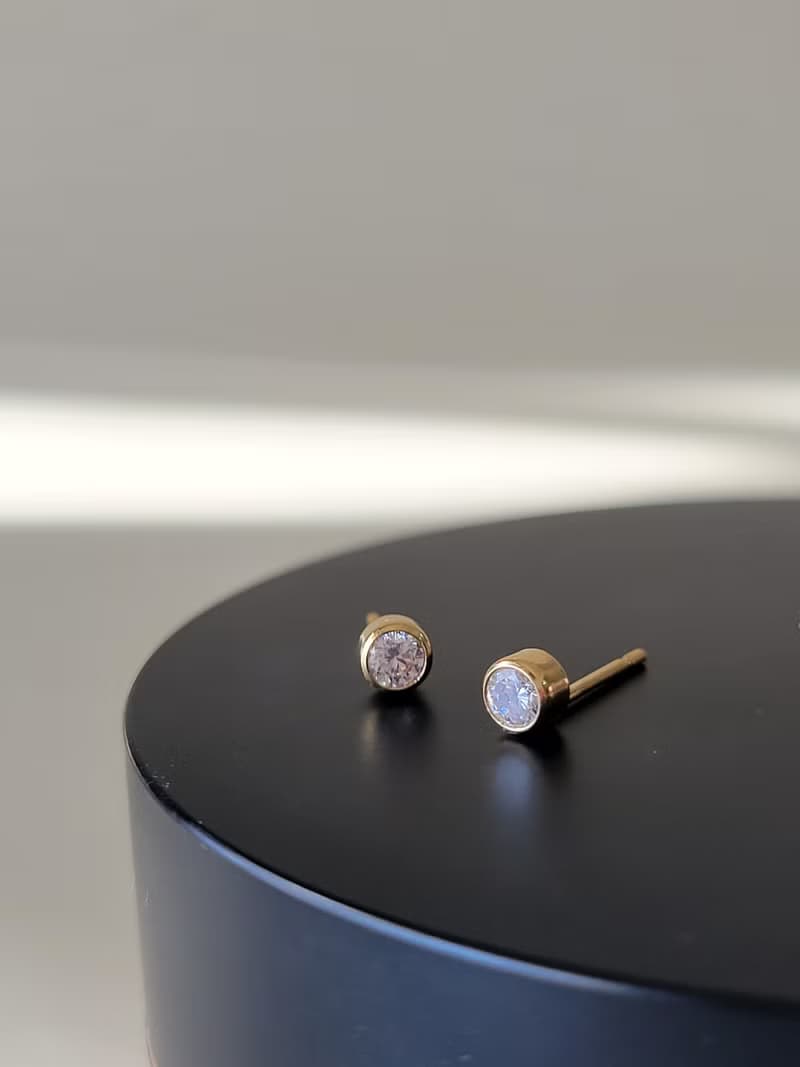【母親節禮物】鋯石耳環 簡單基本款包鑲4MM14K包金抗過敏