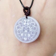 【親翠】天然翡翠 冰紫滿色仿古花紋圓牌項鍊 | 厚款 | 仙氣百搭