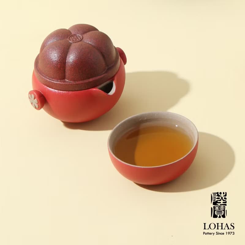 陸寶LOHAS 知足常樂 茶器 山竹 富貴紅 1壺2杯+便攜包 旅行茶組