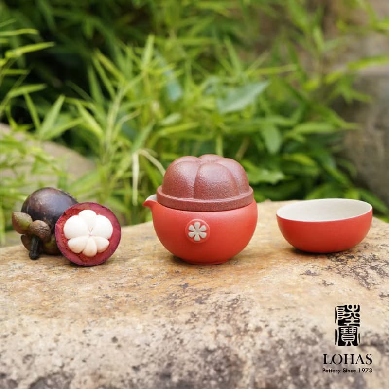 陸寶LOHAS 知足常樂 茶器 山竹 富貴紅 1壺2杯+便攜包 旅行茶組