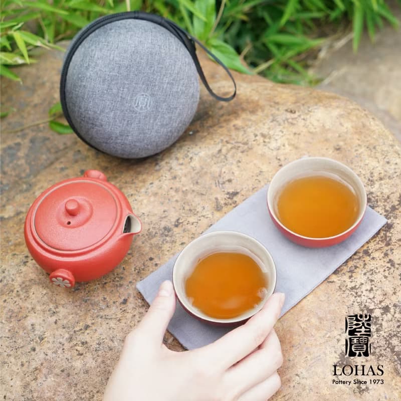 陸寶LOHAS 知足常樂 茶器 山竹 富貴紅 1壺2杯+便攜包 旅行茶組