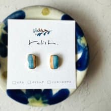 【再販】鮮やか 絵付 陶器 金継ぎ ピアス イヤリング ノンホールピアス シンプル 水色 ライトブルー オレンジ ゴールド 金 ブルー 青 ギフト プレゼント