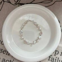 YuanPearl天然極光紫色白色巴洛克珍珠手鍊純銀手鍊