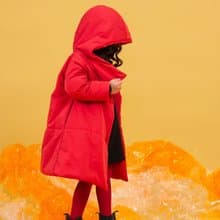 立領連帽長版泡芙大衣