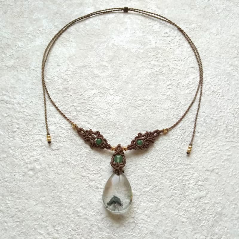 綠幽靈水晶。南美巴西蠟線編織項鍊